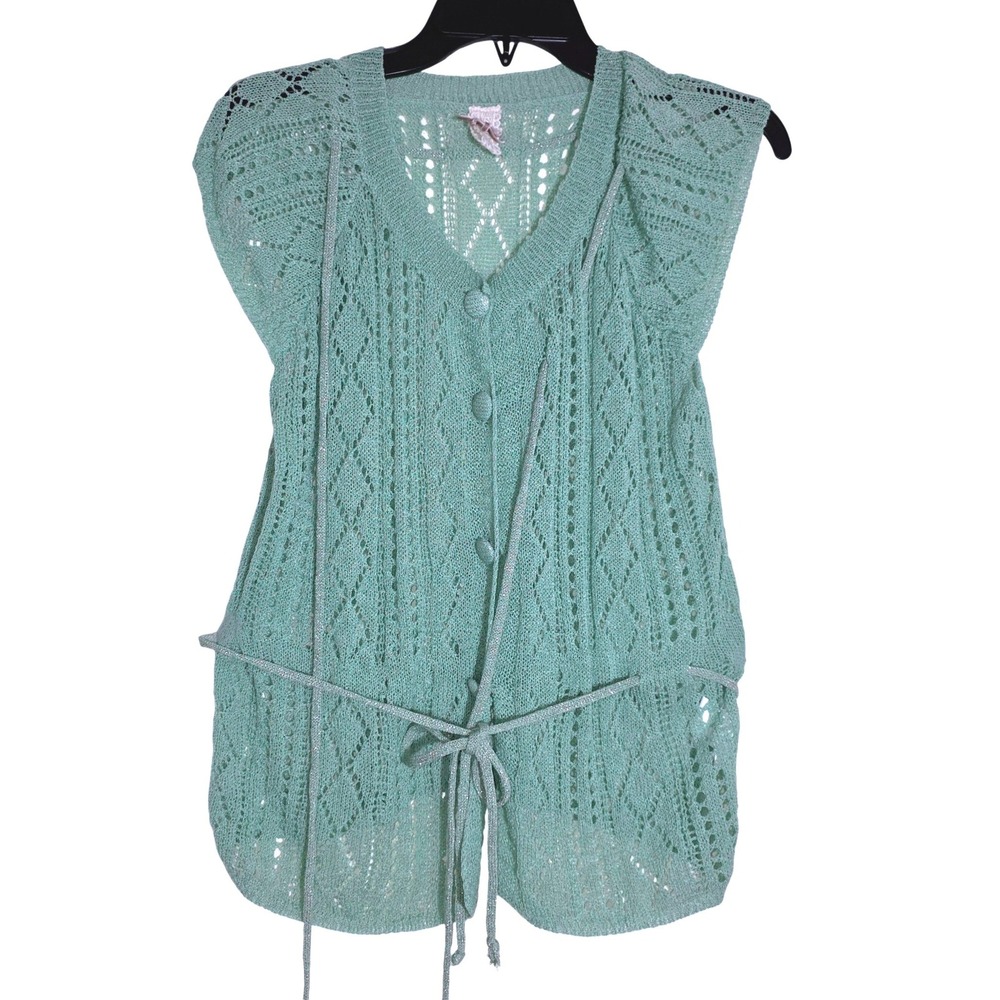 Nekane NKN Lorenza Knit Vest Women S/M Green Excellent Boho Button Tie Waist EUC - Picture 2 of 11